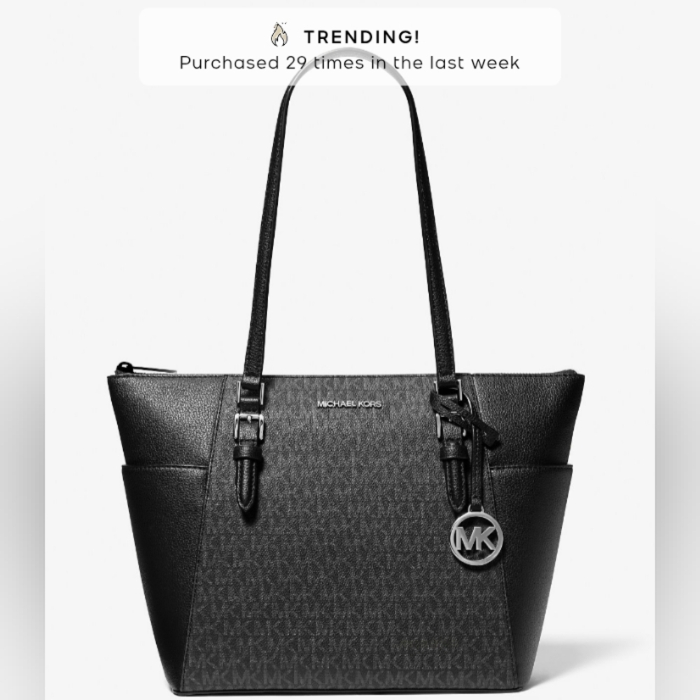 NWT Michael Kors Charlotte Black Tote Signature Logo NEW